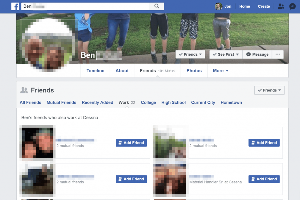person facebook search friends list by name